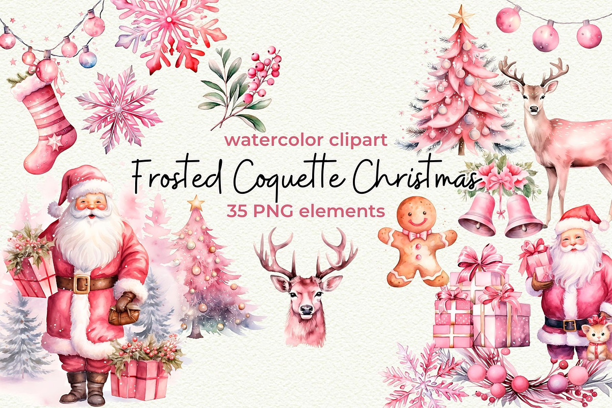 Coquette Pink Christmas Clipart, an Object Graphic by Anna Design Studio (Photo 1 of 8)