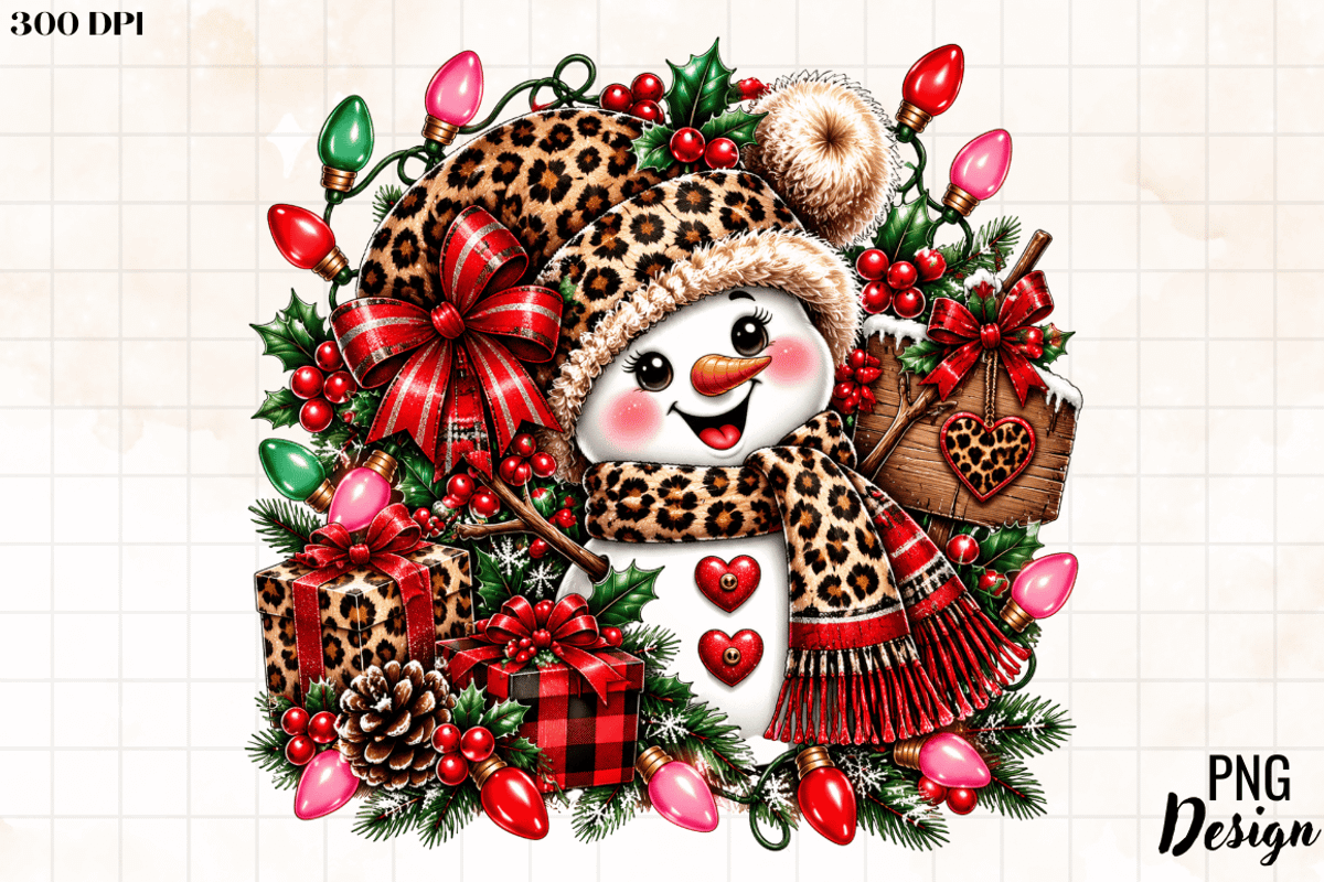 Leopard Snowman Wreath Christmas PNG, an Object Graphic by Cut File (Photo 3 of 3)
