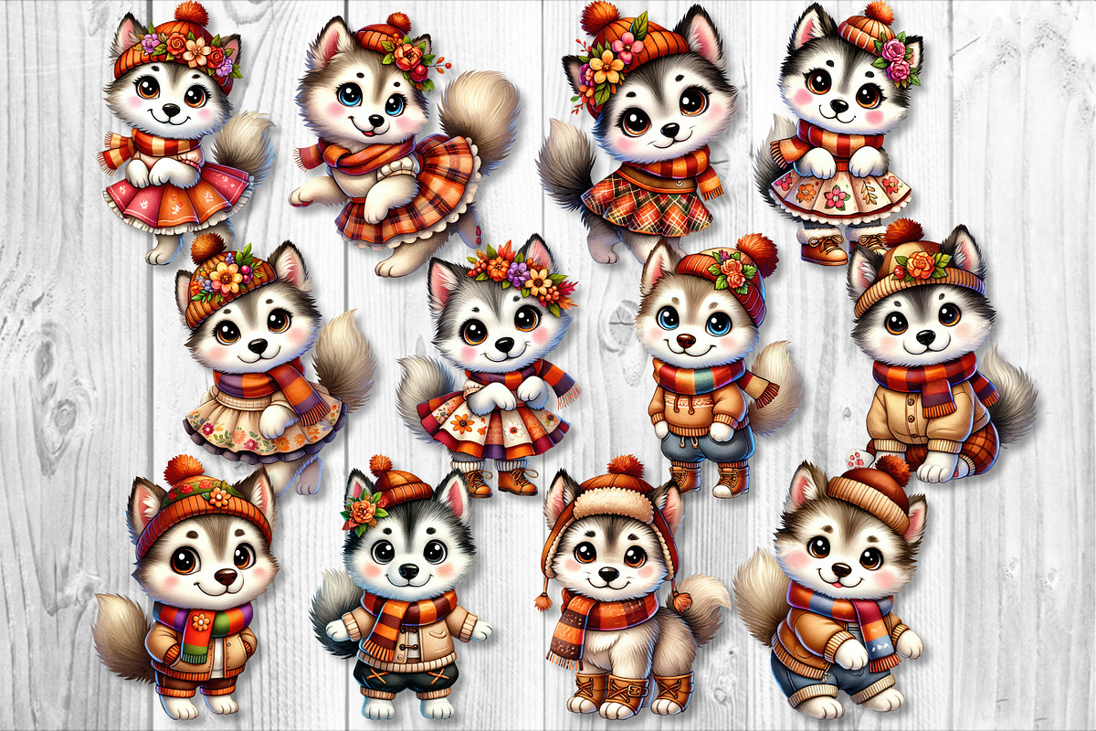 Cute Autumn Husky Dog Clipart Set, a Seasonal Illustration by V Design Creator (Photo 9 of 9)