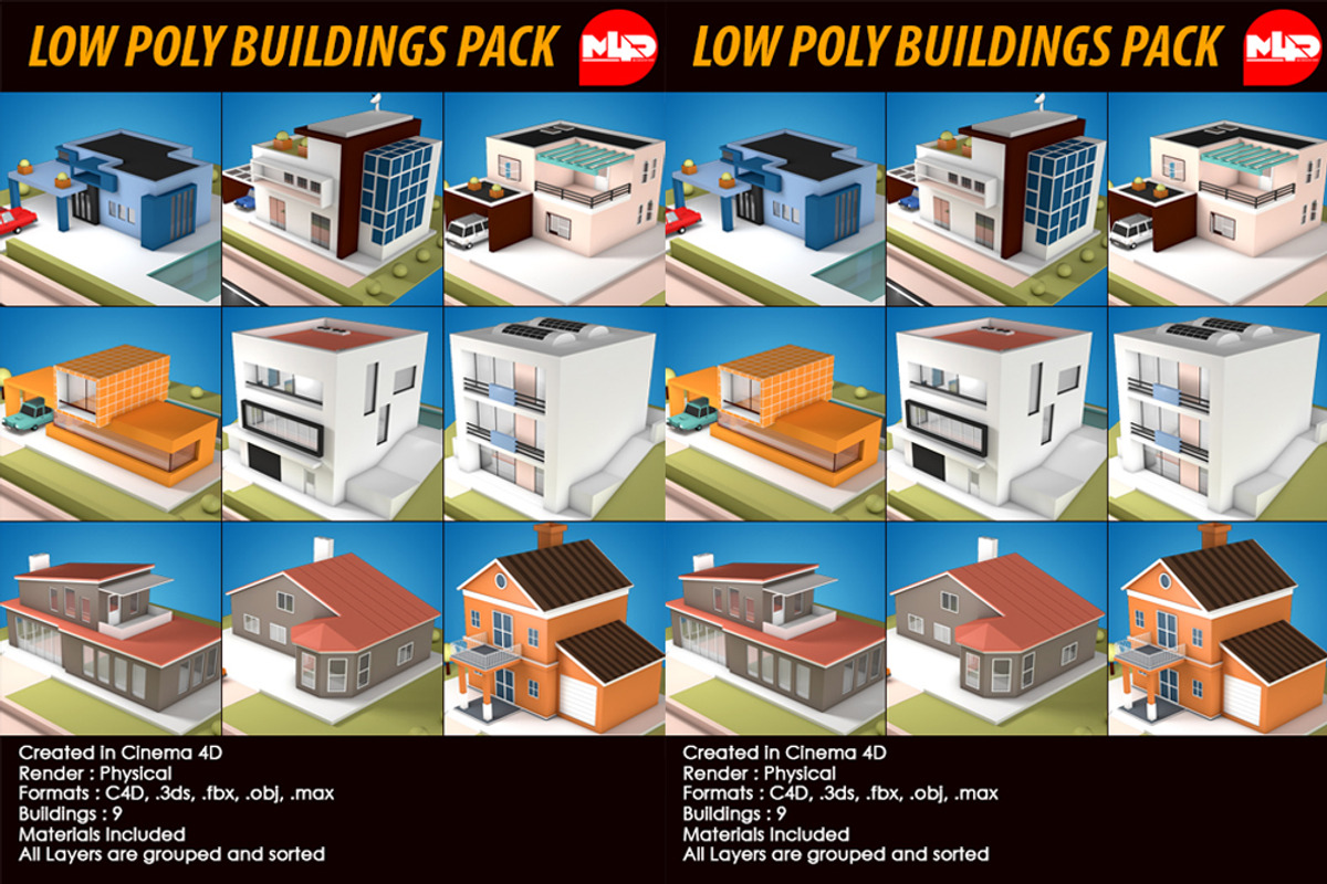 Low Poly Buildings Pack, an Architecture 3D Model by multimedia4ds (Photo 1 of 10)
