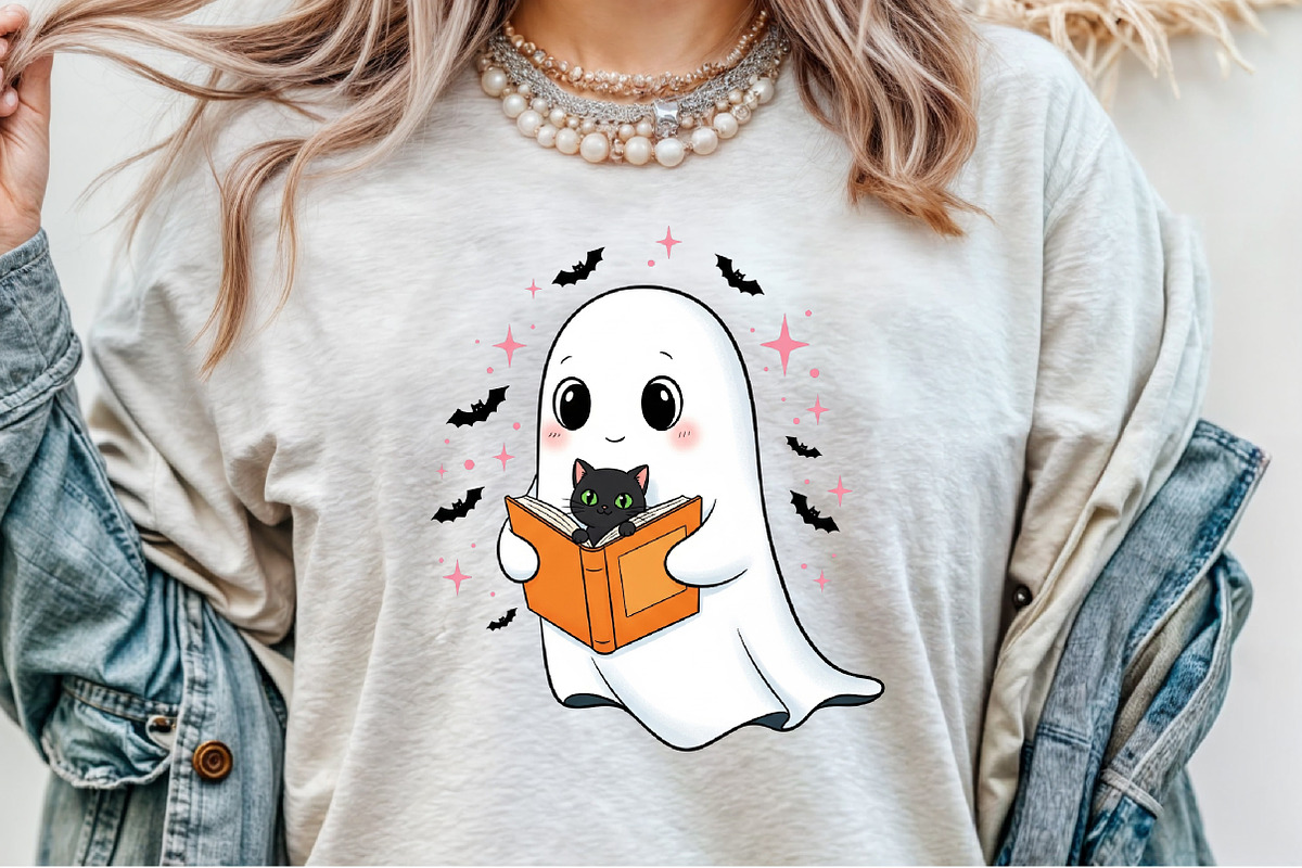 Cute Halloween Ghost Reading Book PN, an Illustration by Sublimation Artist (Photo 2 of 9)