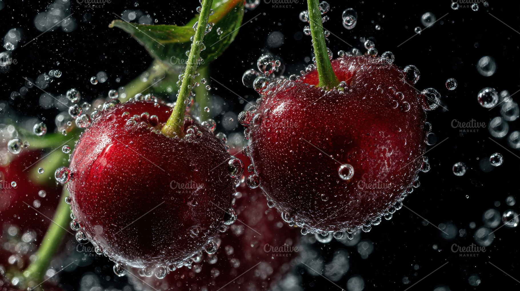 Cherries captured in sparkling water, a Photo by Beautiful things