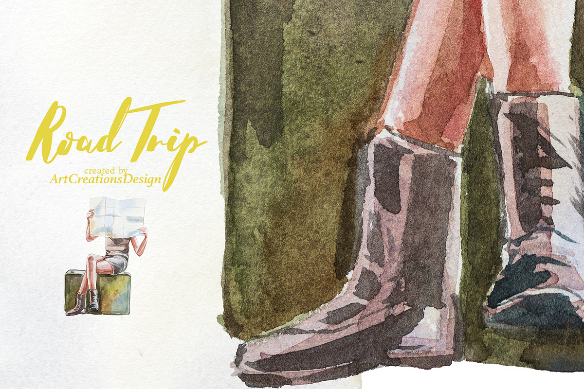 Watercolor Road Trip Clipart Set, a Person Illustration by ArtCreationsDesign (Photo 17 of 19)