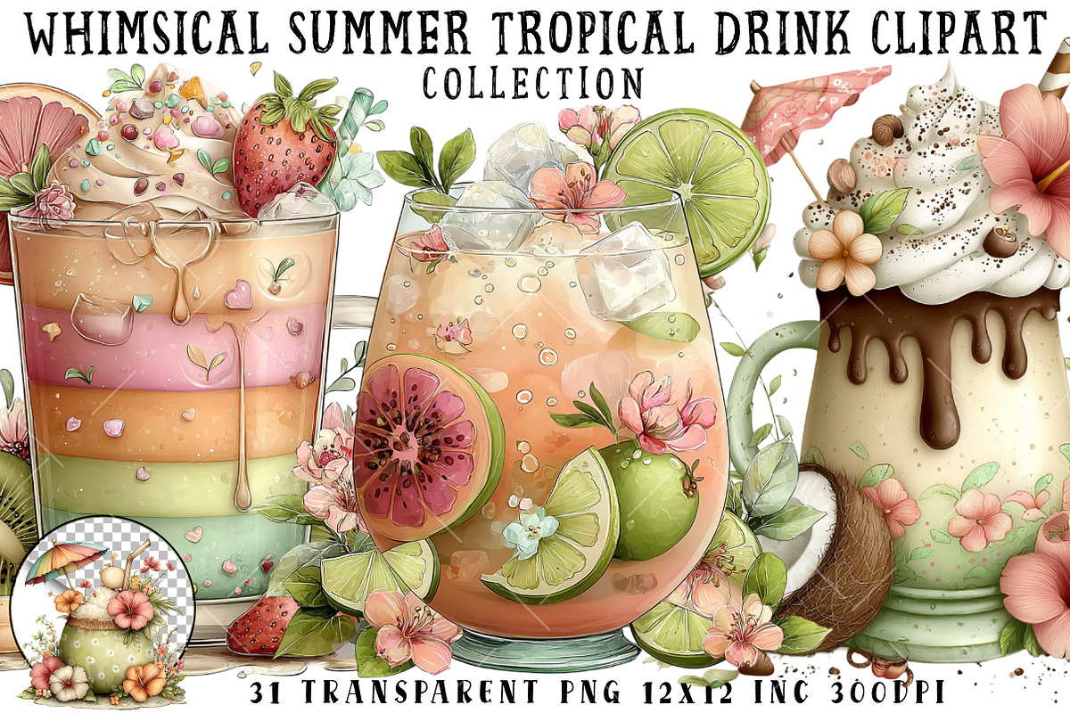 Whimsical Summer Tropical Drink Clip, an Illustration by OK Design (Photo 1 of 6)