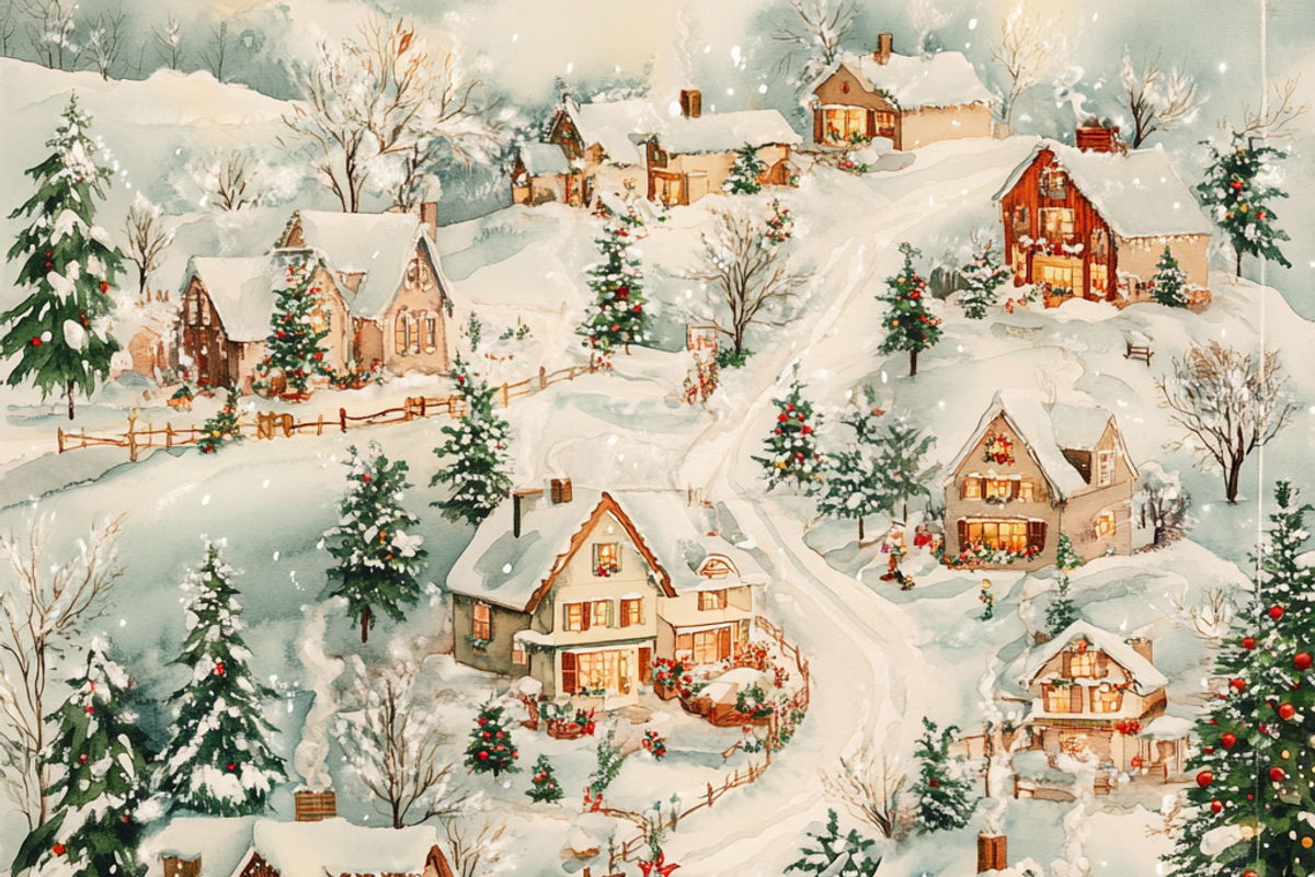 Watercolor Cozy Christmas Village, a Background Graphic by Printable Treasure (Photo 9 of 9)