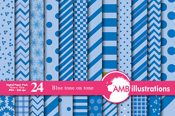 Blue on Blue Digital Papers AMB-542 preview 2