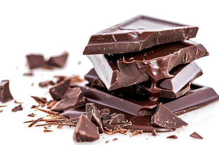 Black chocolate bar on white background, a Food & Drink Photo by AlyaAnd