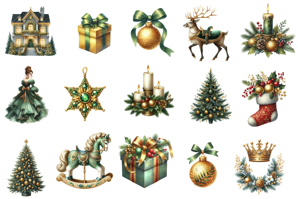 Watercolor Elegant Christmas Clipart, an Illustration by Designworld (Photo 3 of 6)