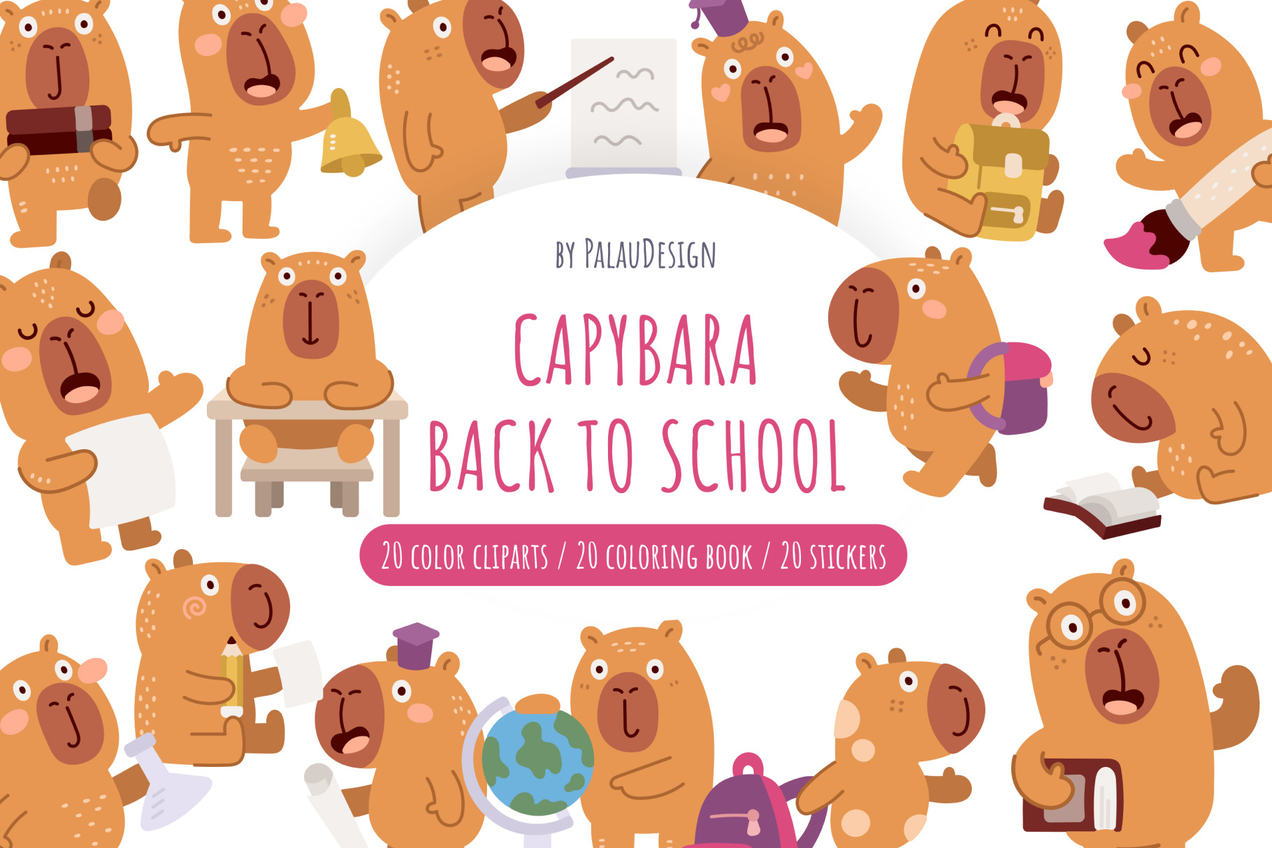 Capybara School Clipart Set, an Education Illustration by Palau