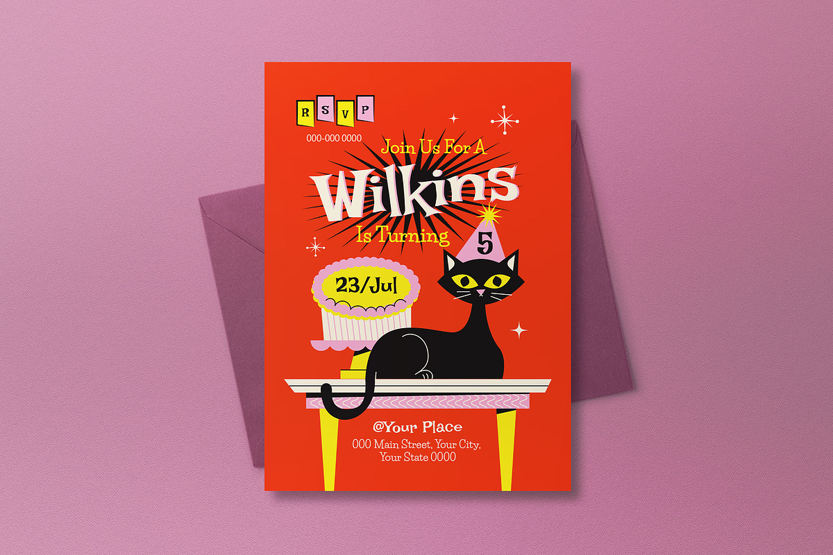 Mid Century Kids Birthday Invitation, an Invitation Template by graphicook (Photo 3 of 3)