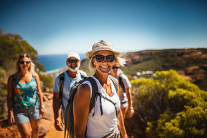 Active Senior Hikers Enjoying a Sunny Day on a Scenic Trail, a Photo by AS photostudio
