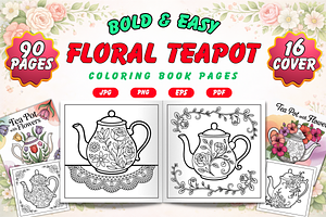 Floral Tea-Pot Coloring Pages, a Decorative Illustration by Neon Studio