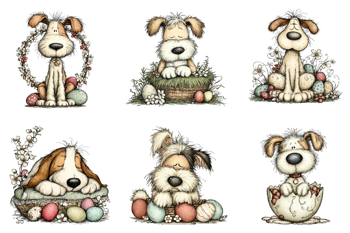 Whimsical easter dogs clipart, an Illustration by CreationArt (Photo 7 of 7)