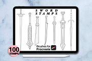 100 procreate sword stamps, a Brush Add-On by Arts For Peace (Thumbnail 5 of 9)