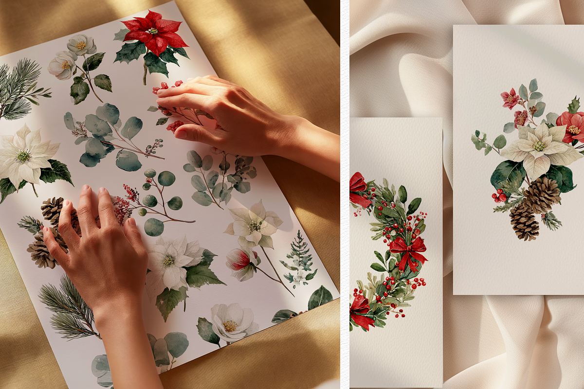 Watercolor Christmas Botanicals, a Decorative Illustration by ThaismotaCreativeCo (Photo 5 of 11)