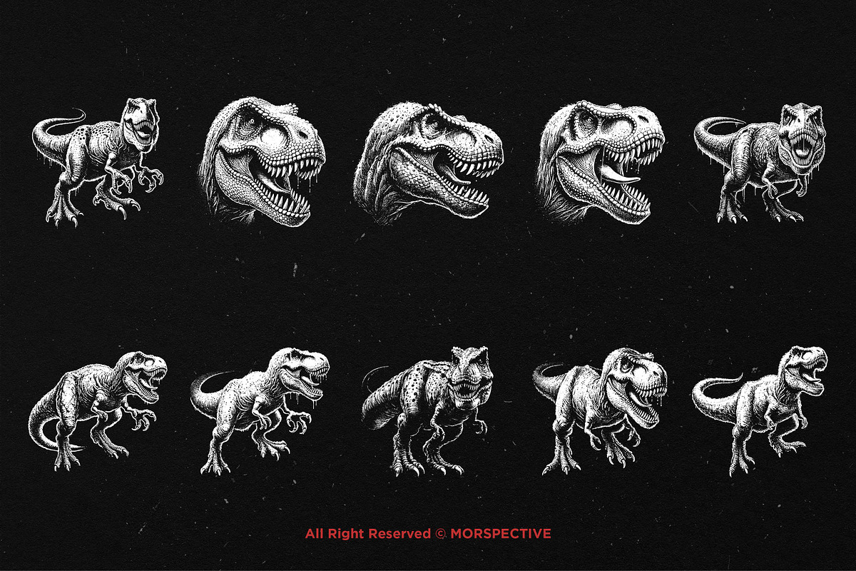 10 Bundle Dark Art T-Rex Dinosaur, an Illustration by Morspective (Photo 6 of 7)