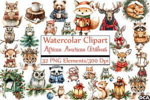 African American Christmas Clipart, an Illustration by DreamCafeArt