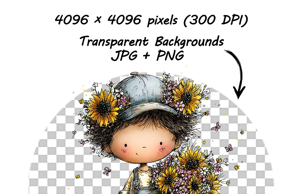 Whimsical Spring Girl Sunflower, an Illustration by one-touch (Photo 7 of 17)