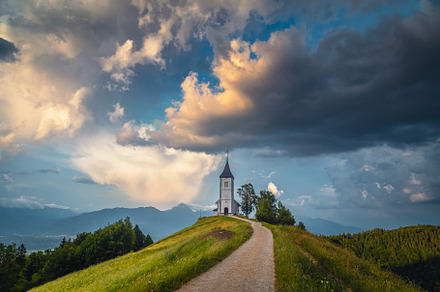 Stunning rural scenery with church, an Architecture Photo by Alpine Dreams