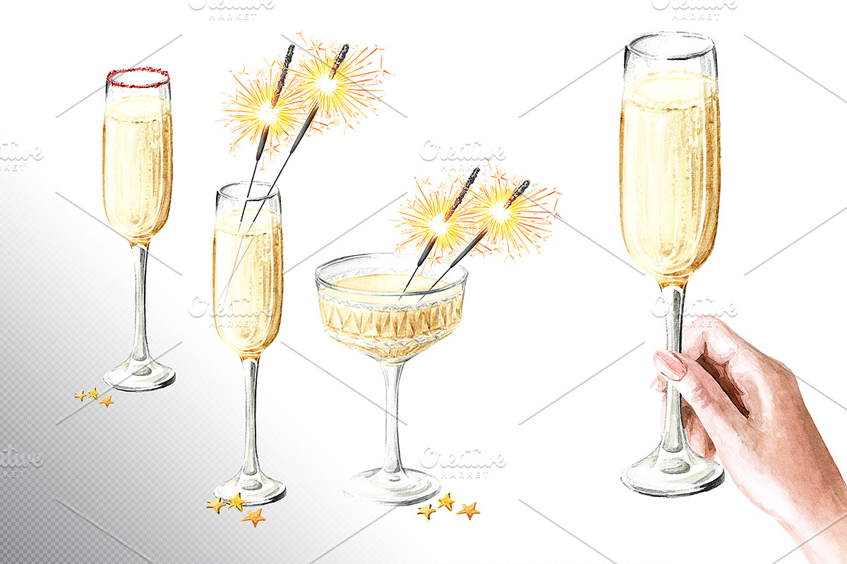Festive Champagne, a Food Illustration by Daria Ustiugova (Photo 3 of 10)
