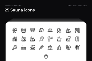 25 Sauna icons, an Outline Icon by Wencory