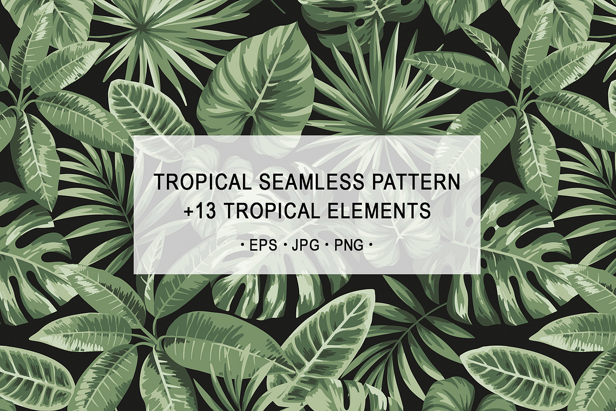 Tropical pattern & leaves set., a Pattern Graphic by Anna Smirnova (Photo 1 of 4)