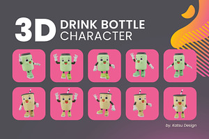 Drink Bottle And Cup 3D Character