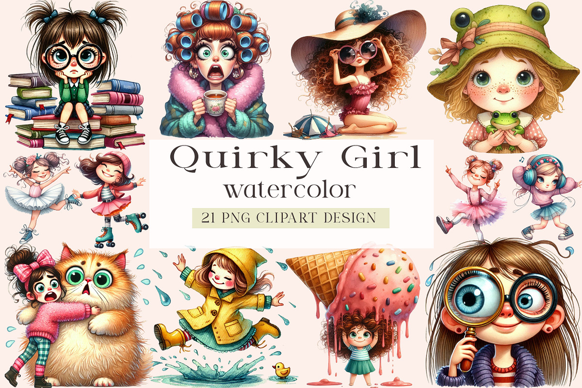 Funny Quirky Girl Clipart Funny Girl, an Illustration by DreamArtGraphic (Photo 1 of 4)