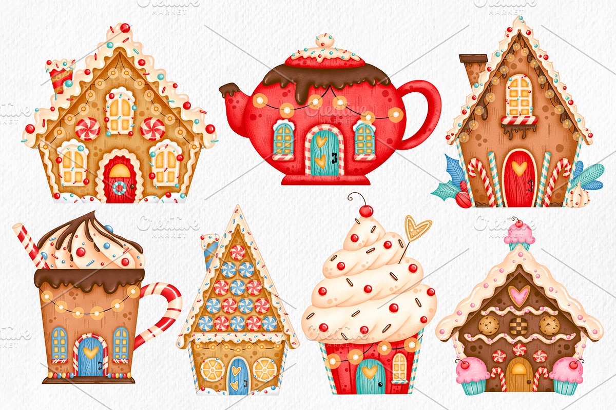 Christmas Gingerbread Houses Clipart, an Illustration by BonbonnyDesigns (Photo 2 of 4)