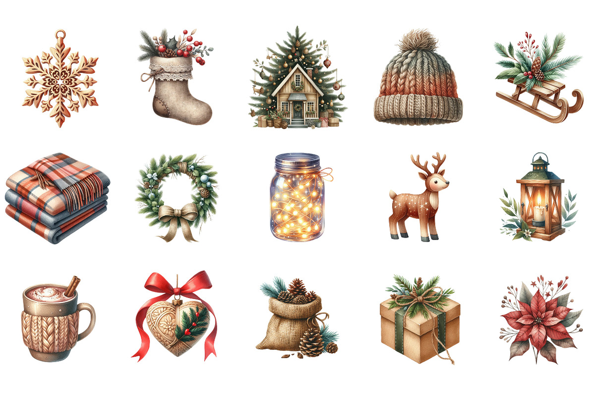 Rustic Winter Christmas Clipart, an Illustration by Designking (Photo 2 of 5)