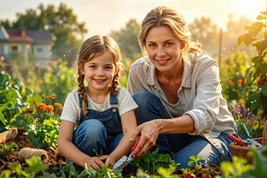 Mother and Daughter Gardening Together, a Person Photo by Davizro's Market