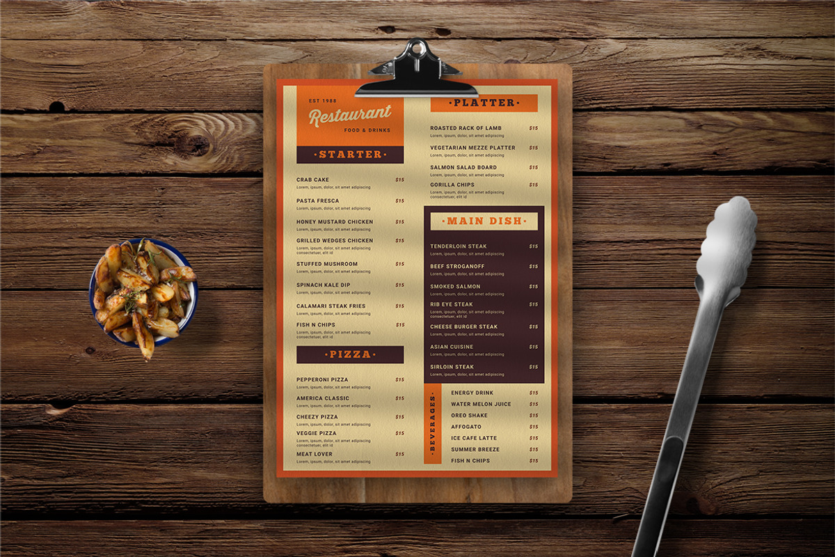 Retro Food Menu, a Print Template by The Savory Directors