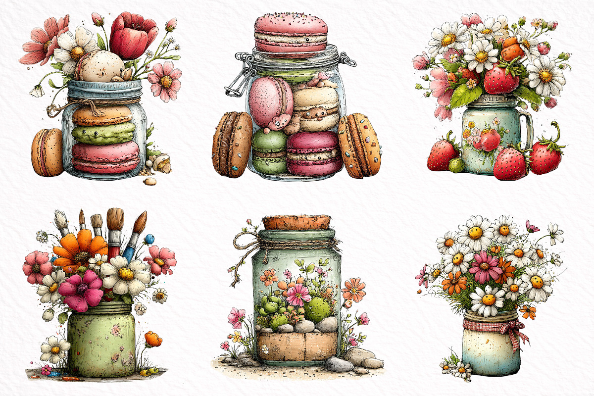 Watercolor Spring Mason Jar Clipart, an Illustration by DreamArtGraphic (Photo 2 of 8)