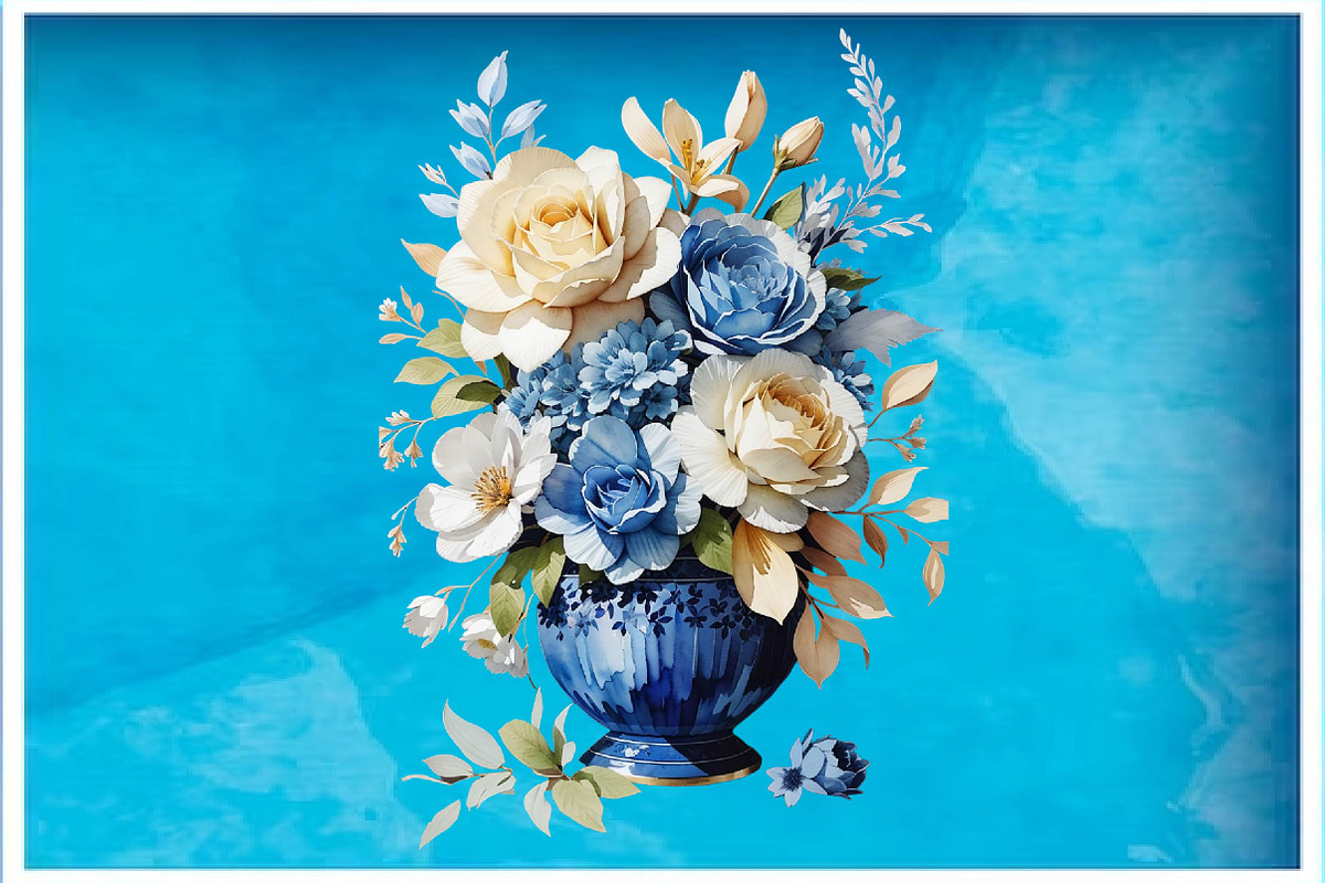 watercolor blue floral arrangement, a Seasonal Illustration by Craft Nest (Photo 2 of 5)