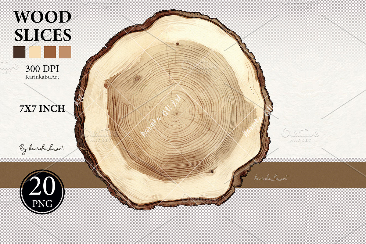 20 Wooden slices Watercolor clipart, an Illustration by KarinkaBU (Photo 5 of 9)