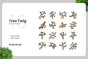 Tree Twig Colored Icons, an Icon by Upnowgraphic