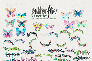 Butterflies & Berries Watercolors