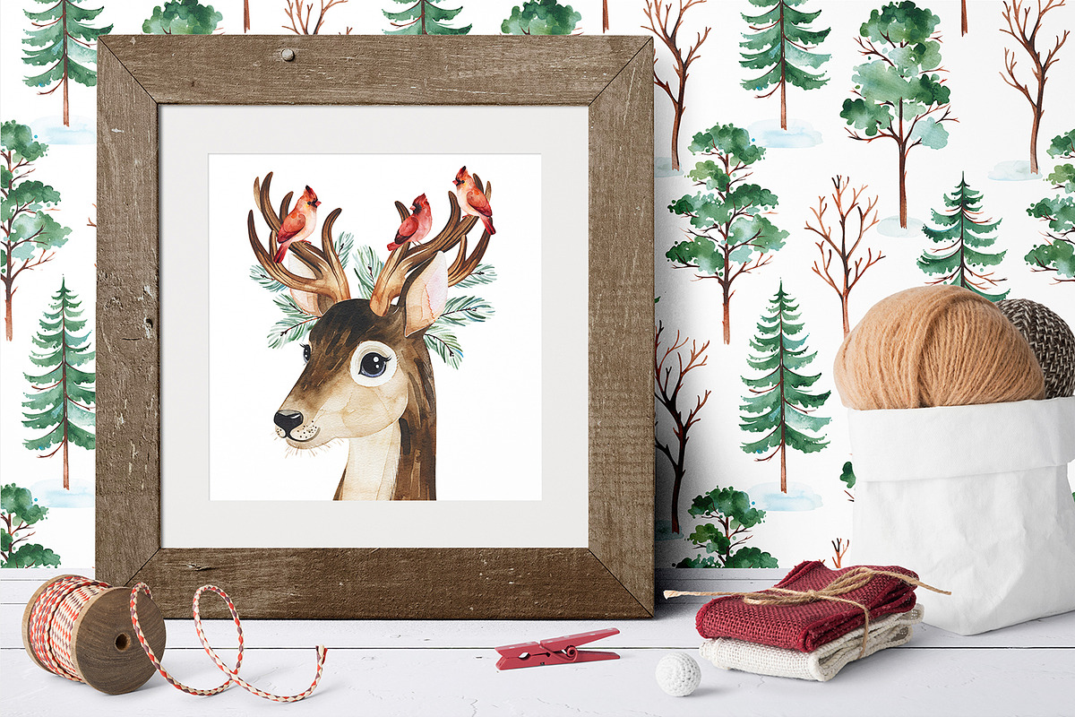 Magical Winter.Watercolor collection, an Animal Illustration by Kate_Rina (Photo 7 of 7)