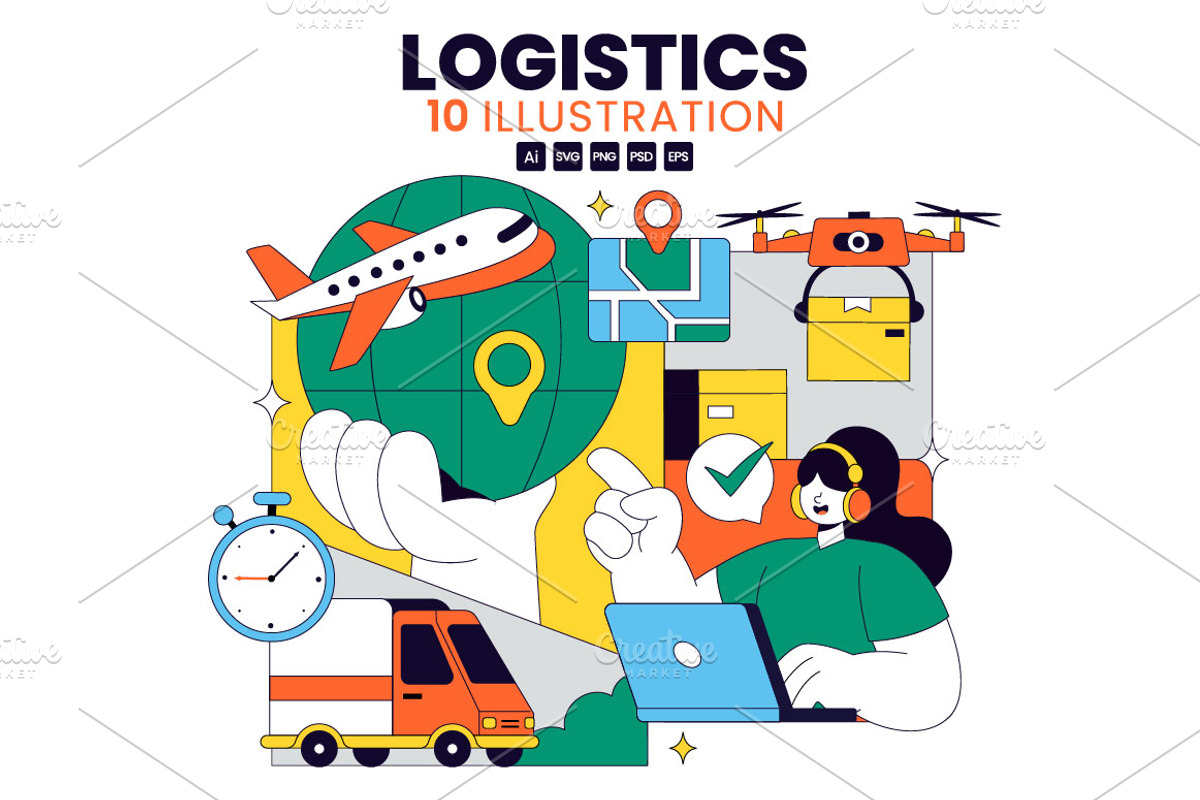 10 Logistics Vector Illustration, an Object Illustration by denayunebgt (Photo 1 of 4)