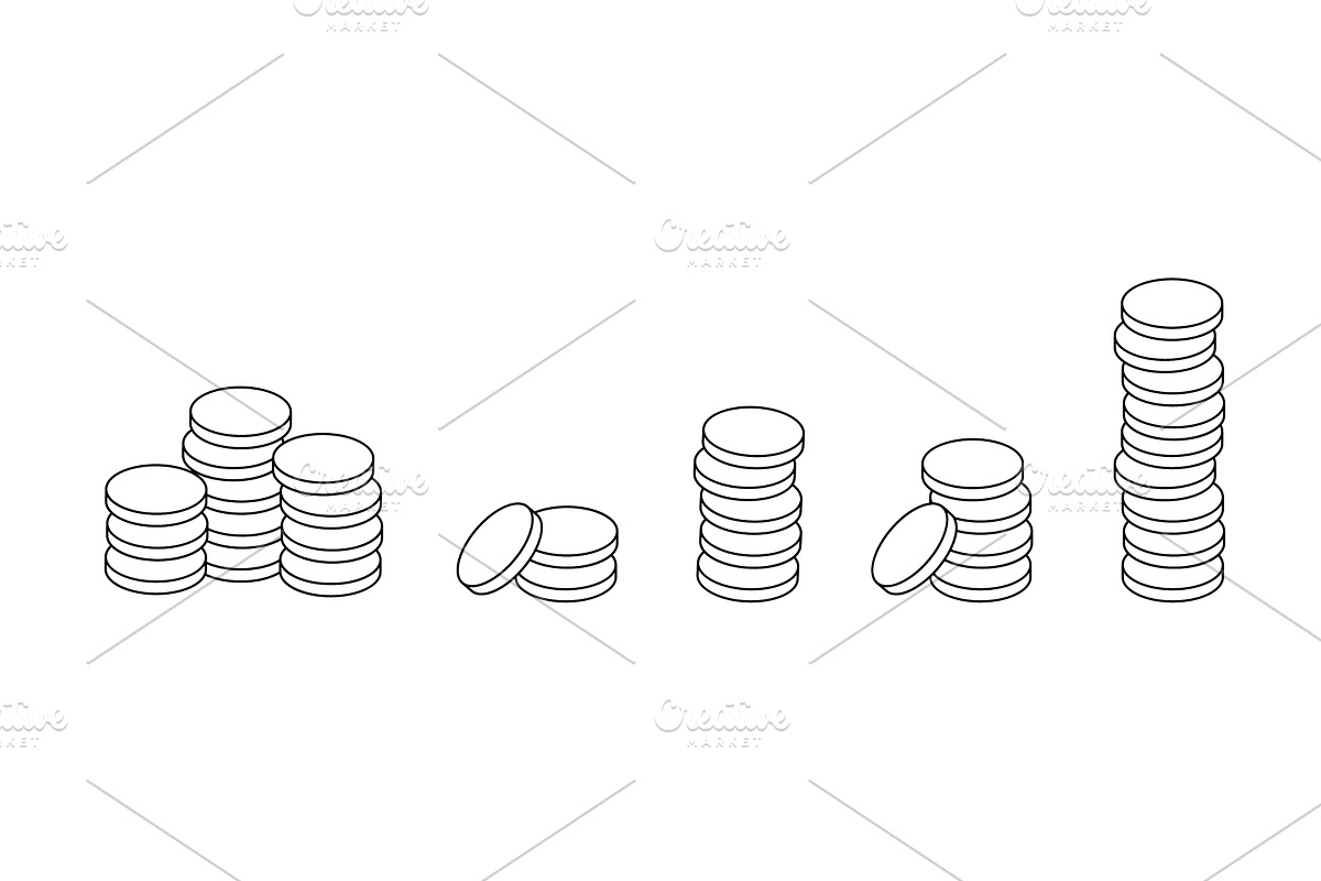 Set of outline gold coins stacks, a Finance Illustration by GraphiShop