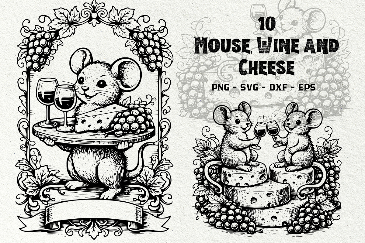 Mouse Wine and Cheese Graphics, a Decorative Illustration by DENIDigitalArtSudio (Photo 1 of 5)