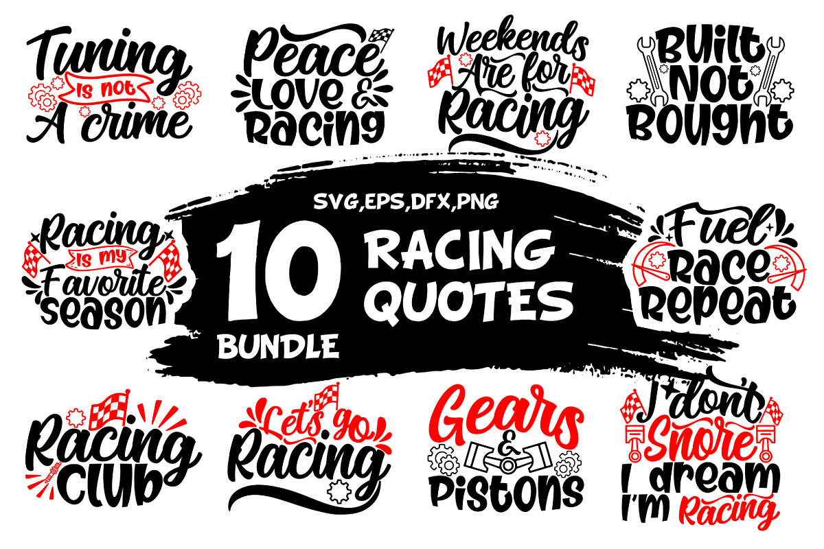 10 Racing Quotes Bundle Lettering, a Sport Illustration by Nokturnal13