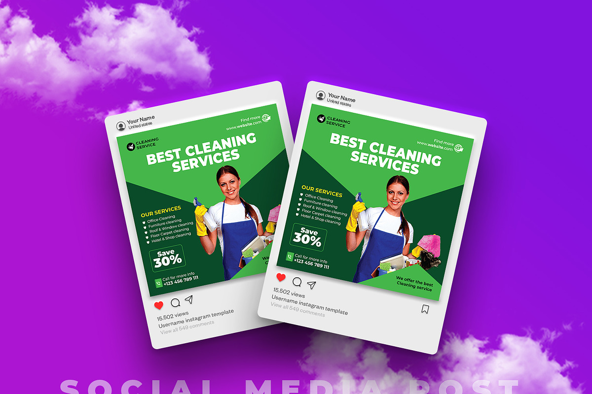 Cleaning service Social Media Post, a Social Media Template by designSultan (Photo 2 of 4)