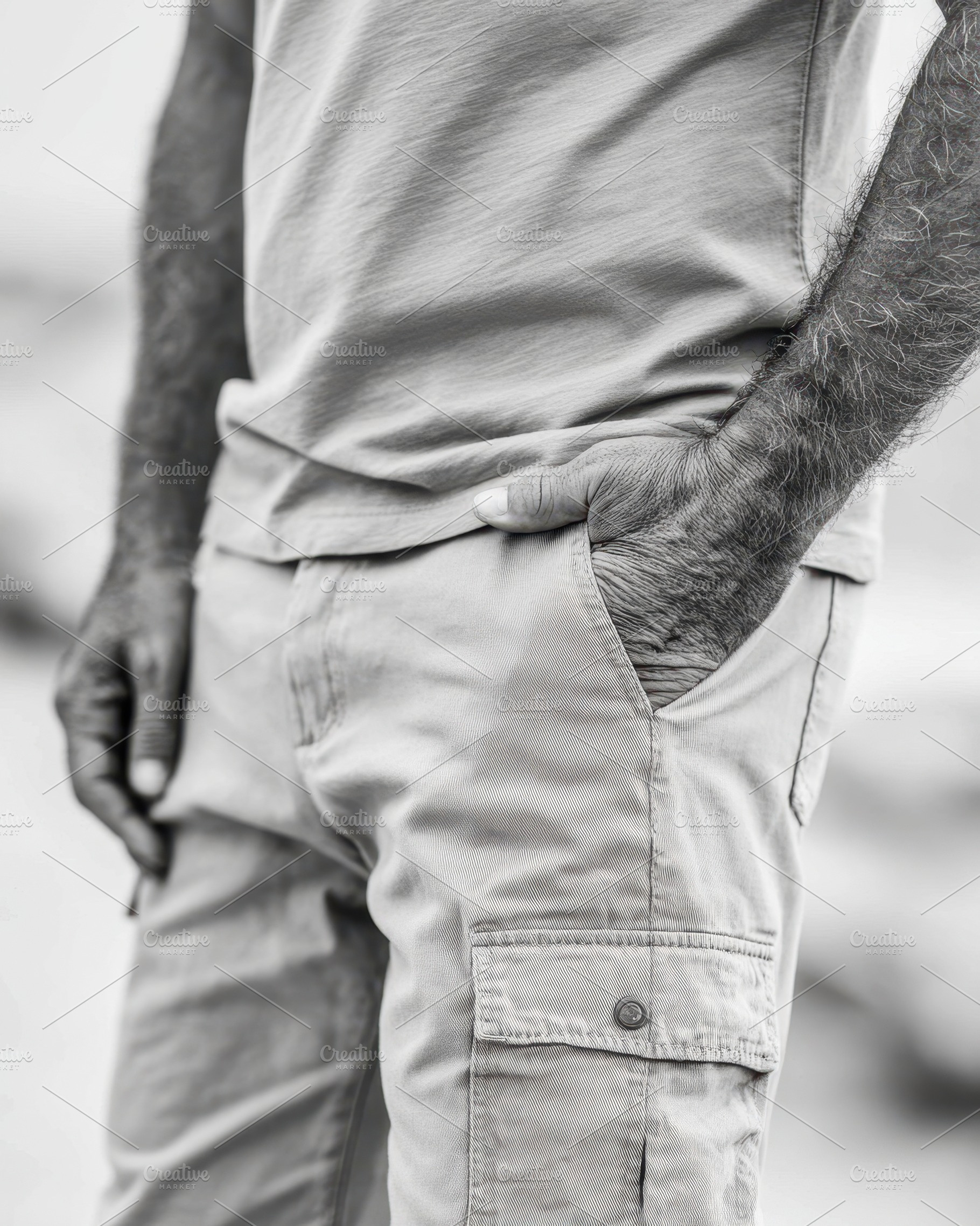 Man in cargo pants with hands in pockets, a Beauty & Fashion Photo by AlyaAnd
