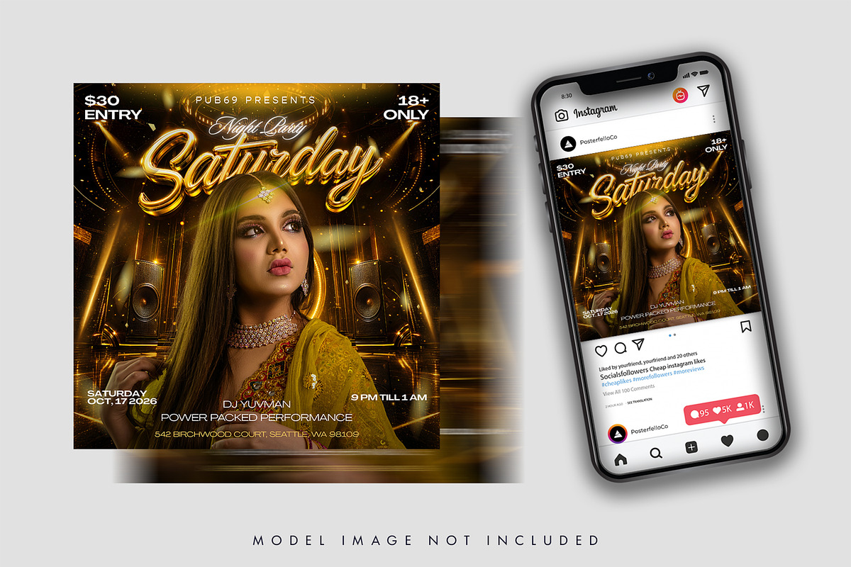 Gold Glam Night Party Flyer Template, a Flyer Template by Posterfello (Photo 3 of 4)