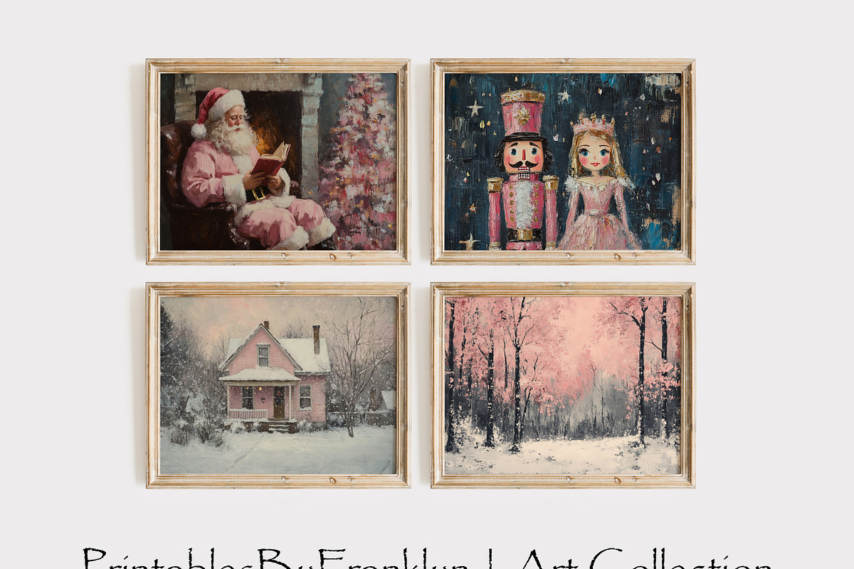 Pink Christmas Bundle Wall Art Set, a Holiday Photo by PrintablesByFranklyn (Photo 2 of 7)