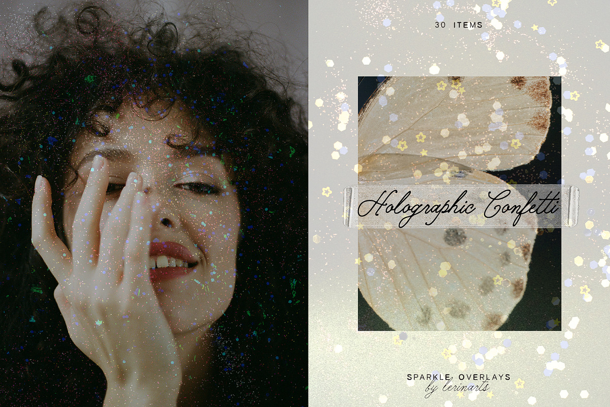 Holographic Confetti Overlays, a Texture Graphic by lerinartstudio (Photo 1 of 16)
