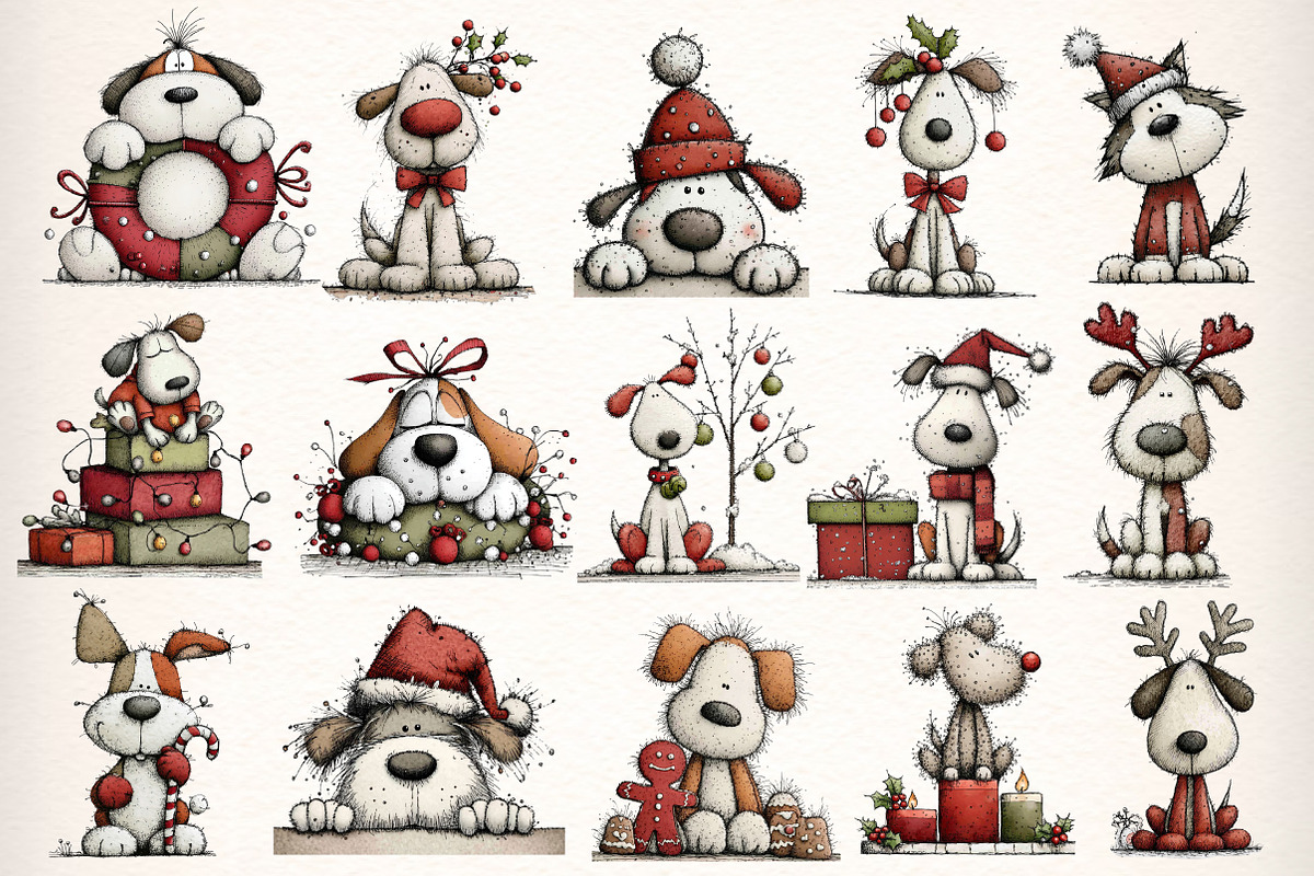 Whimsical Christmas Dogs Clipart PNG, an Illustration by Dream Creation (Photo 5 of 8)