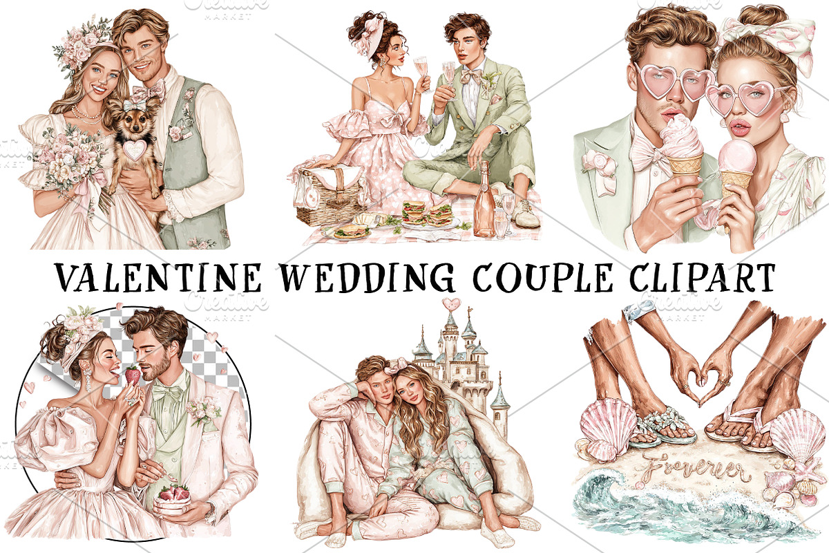 Valentine Wedding Couple Clipart, an Illustration by OK Design (Photo 2 of 6)