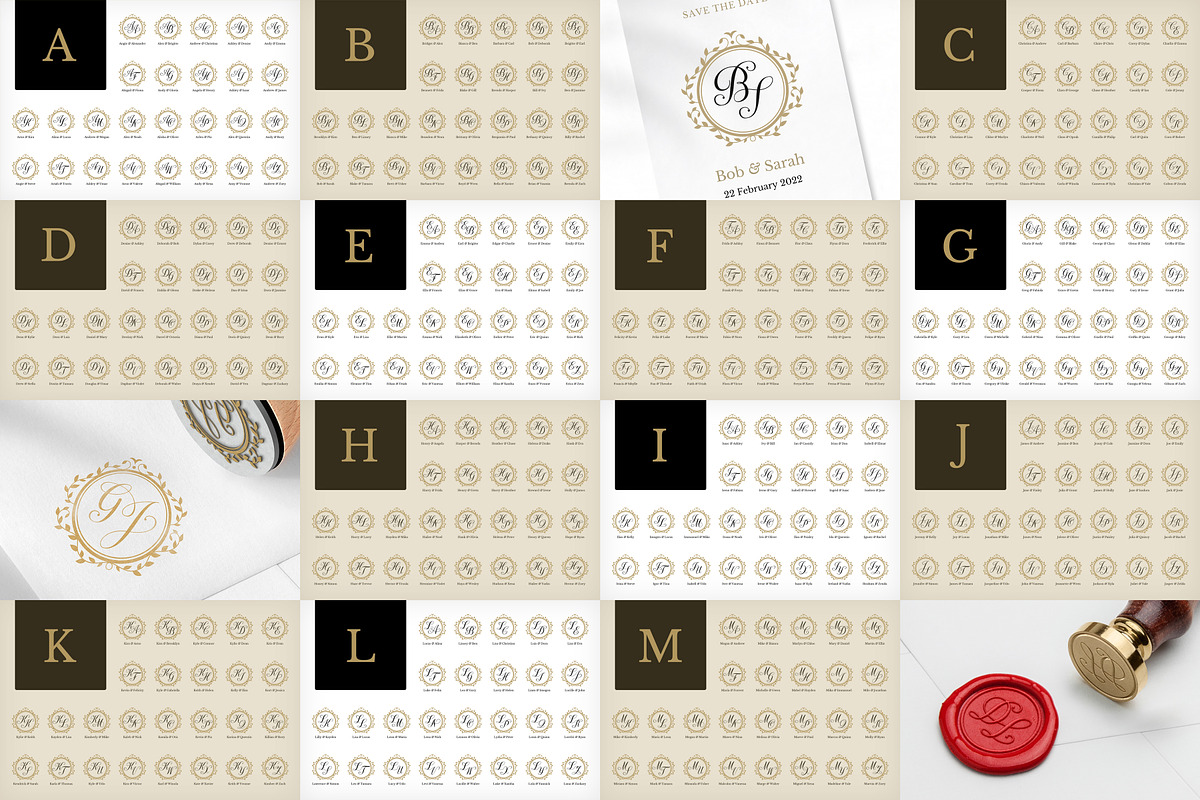 Wedding Monogram Bundle, a Branding & Logo Template by Monogram World (Photo 2 of 9)